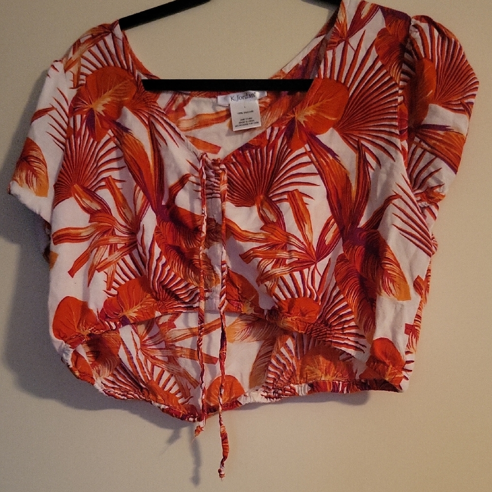 K Jordan Red and White Tropical Blouse